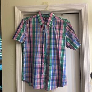 Medium plaid shirt sleeve shirt in bright spring colors. Worn twice.